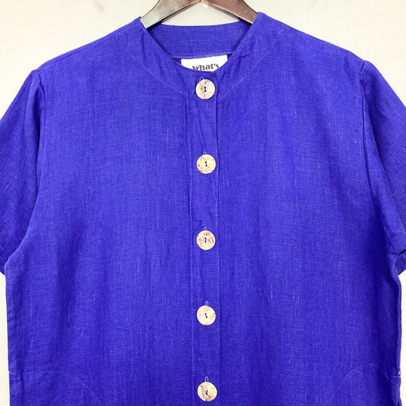 Vintage 100% Linen Maxi Dress Women’s Size S Button Front Straight Shift Column - Picture 2 of 9